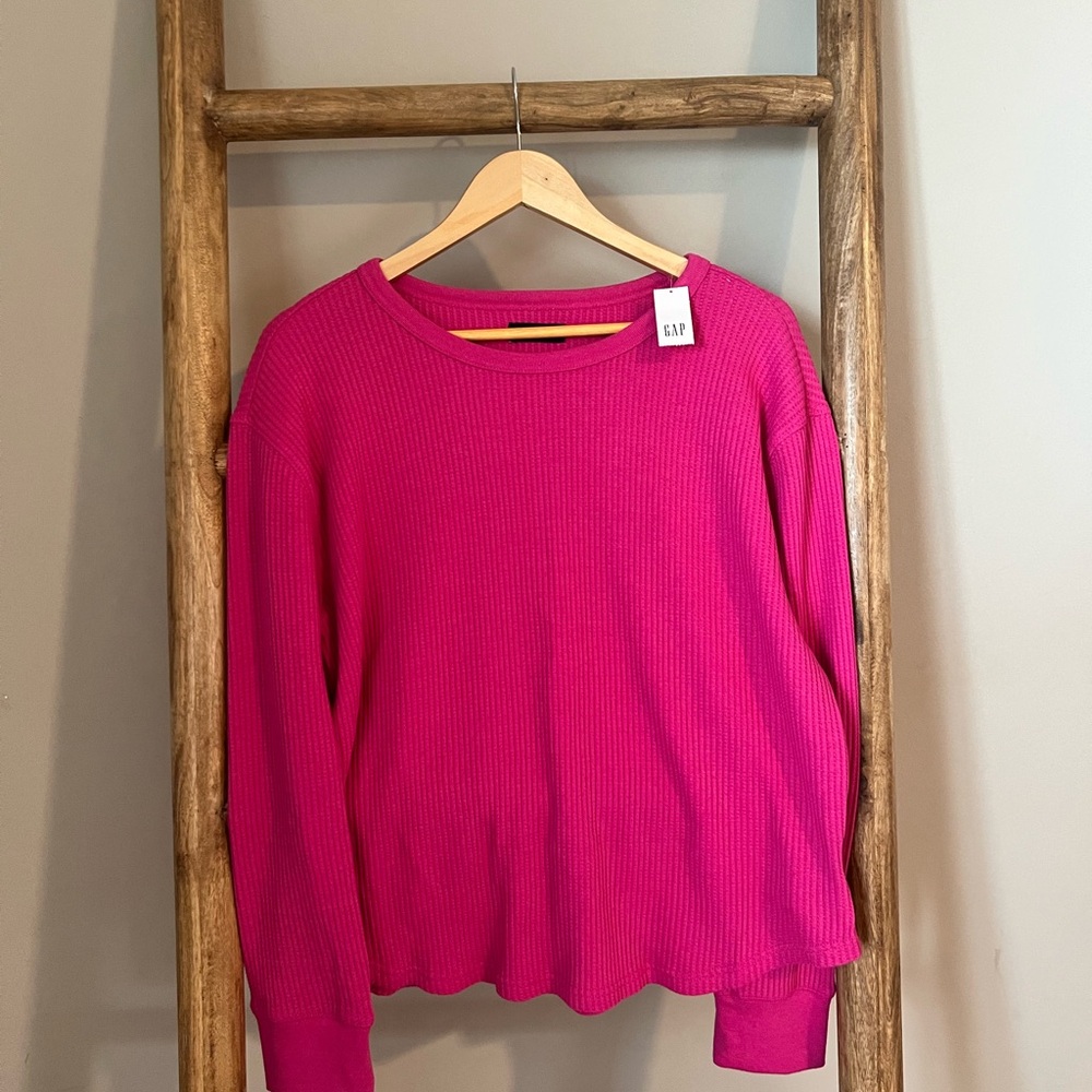 GAP Women's Bright Pink Waffle Crewneck Sweater